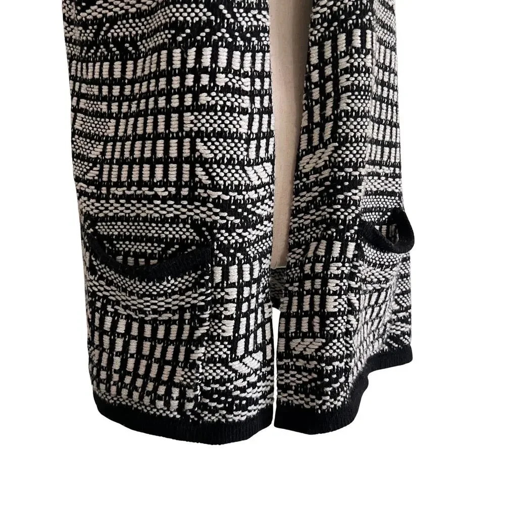 Anthropologie Angel of the North Knit Sweater‎ Vest Black White Open Front MP
